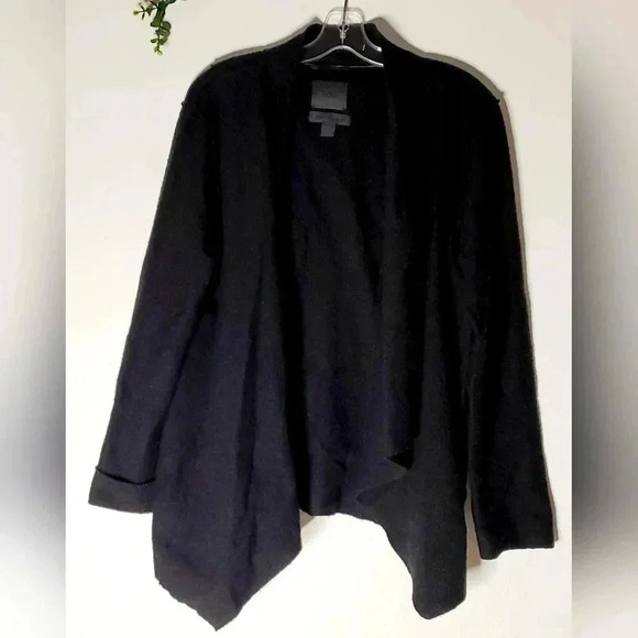 Maison Cinqcent Womens 100% Wool Open Cardigan  Black Rolled Up Sleeve sz L - Picture 7 of 8